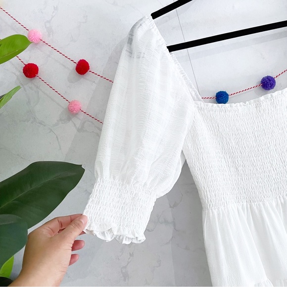 Altar'd State LARGE White Smocked Puff Sleeve Tiered Cottagecore Maxi Dress - Picture 3 of 6